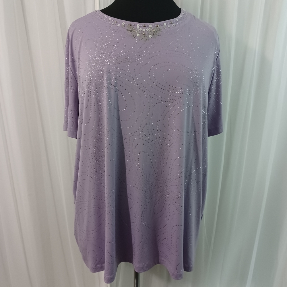 Lavender Embellished Women's Pullover Top: 3x